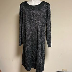 Susan Graver black & silver metallic knit sweater dress NWT XL QVC